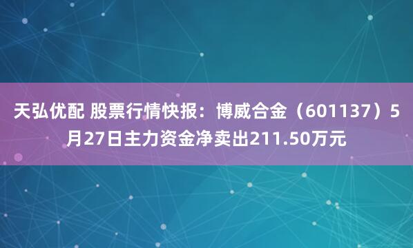 天弘优配 股票行情快报：博威合金（601137）5月27日主力资金净卖出211.50万元
